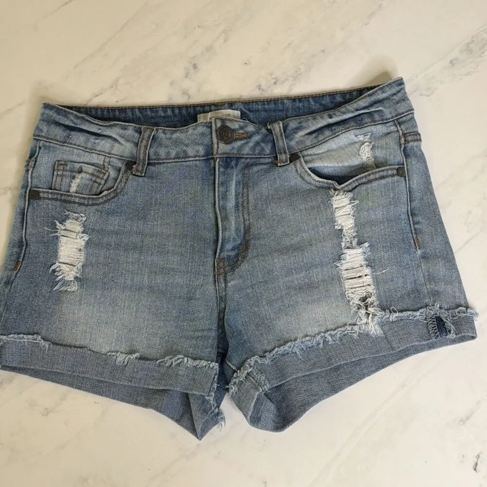 Blue Asphalt Denim Mini Jorts 28 Distressed Y2K Festival Streetwear Grunge